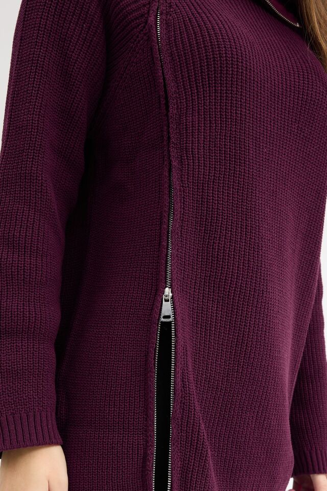 Bordo fermuarlı kazak