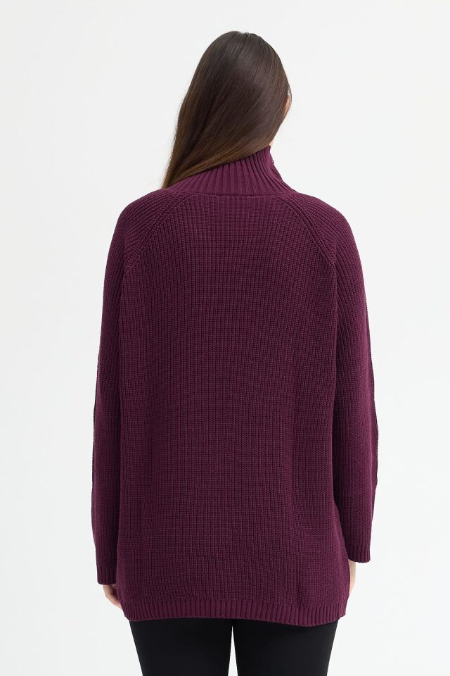 Bordo fermuarlı kazak