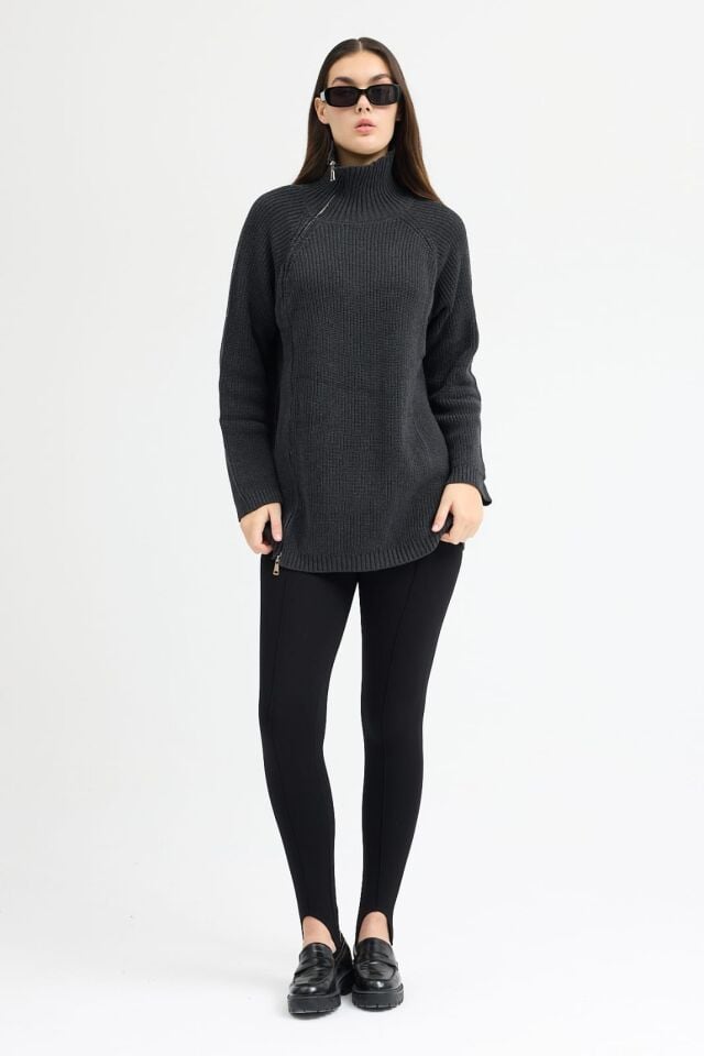 Antrasit fermuarlı kazak